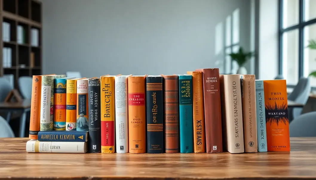 A professional exploring self-discovery through fiction in a modern office.